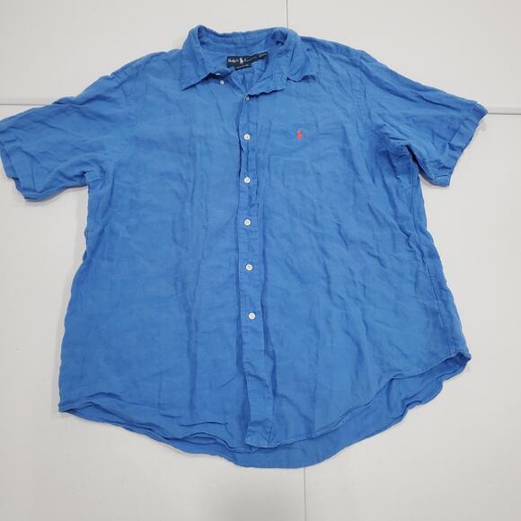 Ralph Lauren Shirt Mens 2XL Blue Classic Fit Short Sleeve Button Down Pony Logo - Picture 1 of 7